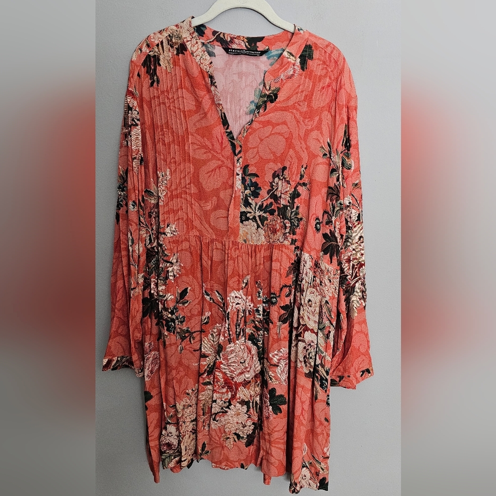 Peruvian Connection Dress Size XL Floral Flowy Feminine Lightweight Boho Pockets